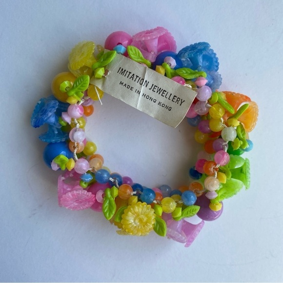 3 Vintage NOS Flower Tutti Frutti Bracelet Leaves Beads Original Tags dead-stock - Picture 2 of 13